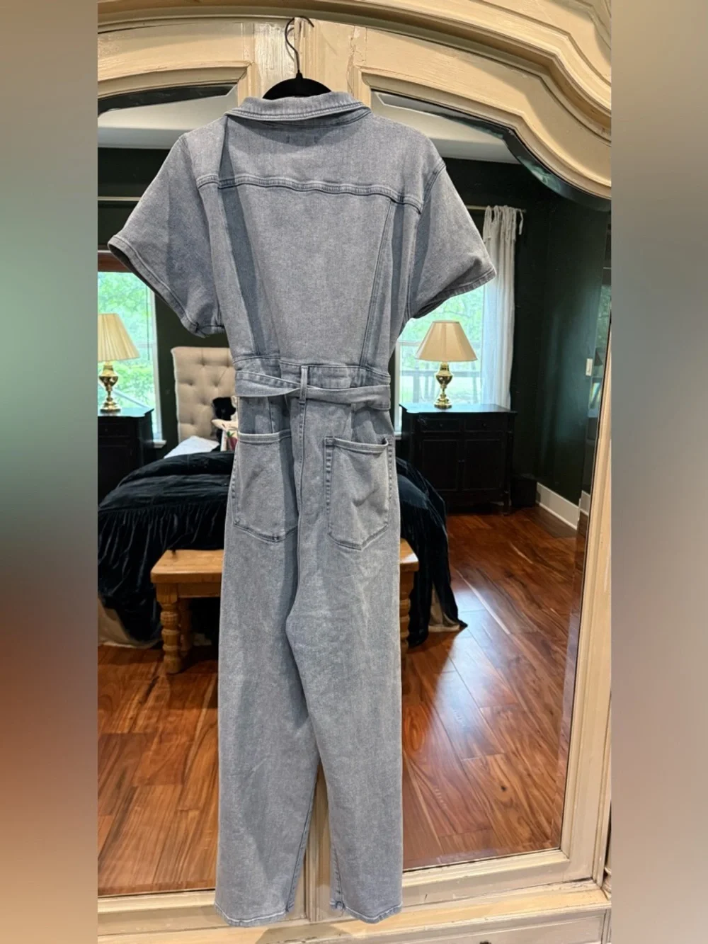 GOOD AMERICAN Light Wash Denim Utility Jumpsuit - Tie Waist - Picture 4 of 6